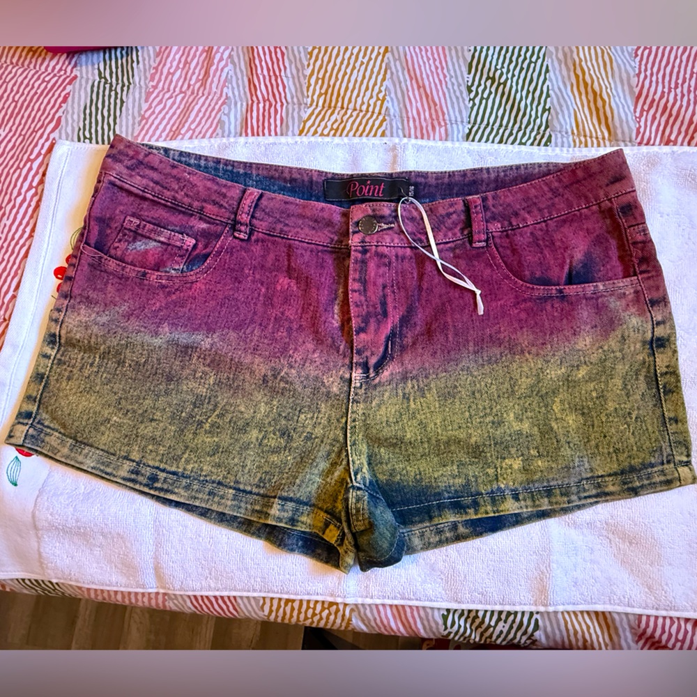 Women's Gradient Denim Shorts - Purple and Green Size 15/16